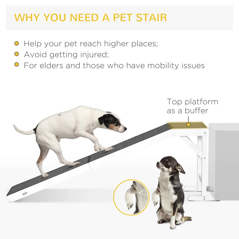 Dog Ramp Foldable with Non-slip Carpet Top Platform, Gray, White view 3