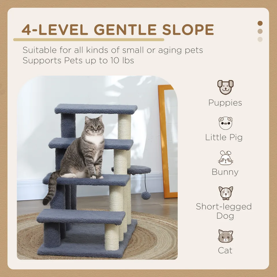 4 Levels Cat Steps with Scratching Posts for High Bed, Sofa, Gray view 7