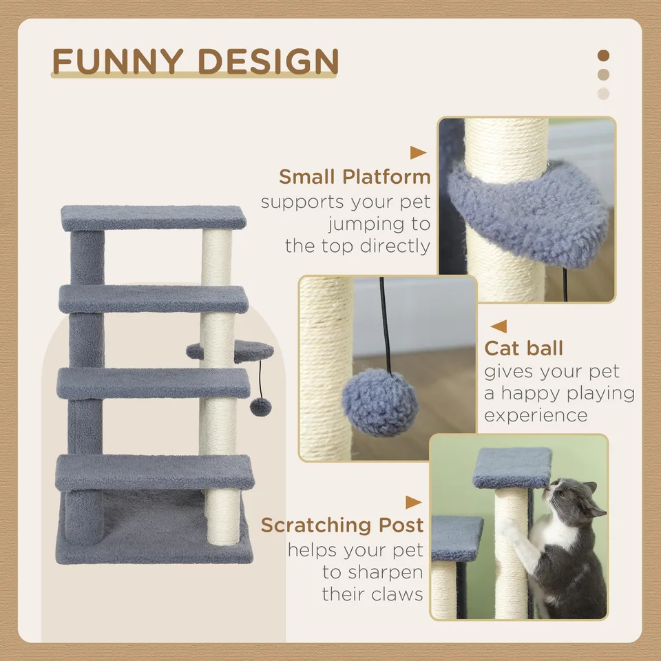 4 Levels Cat Steps with Scratching Posts for High Bed, Sofa, Gray view 2