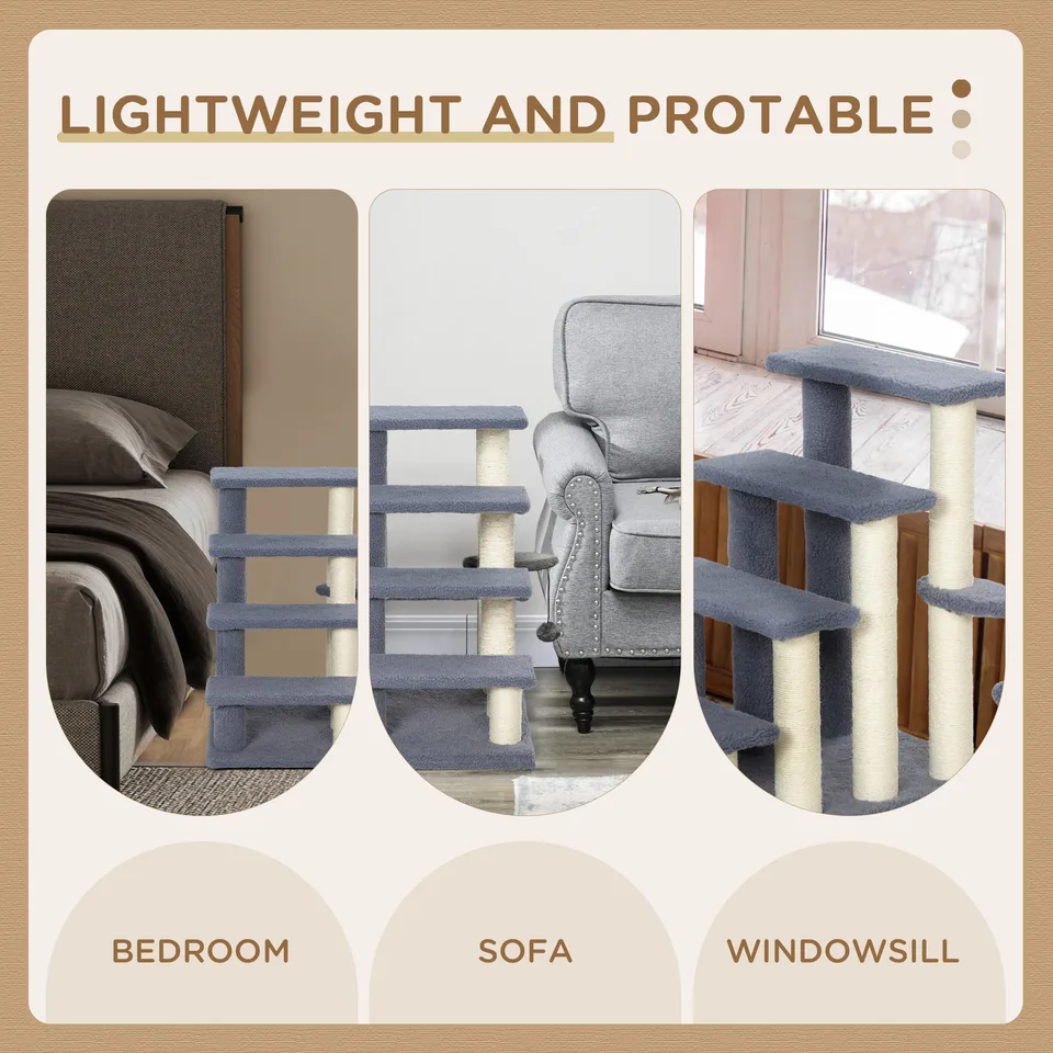 4 Levels Cat Steps with Scratching Posts for High Bed, Sofa, Gray view 3