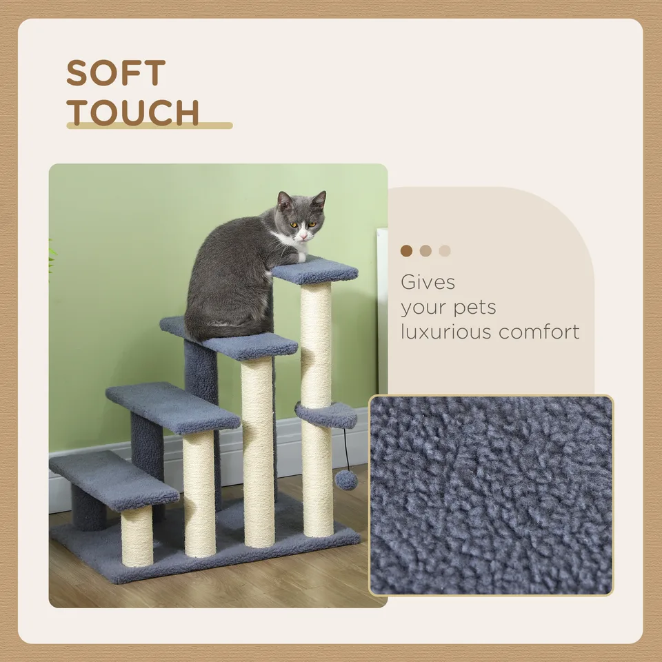 4 Levels Cat Steps with Scratching Posts for High Bed, Sofa, Gray view 5