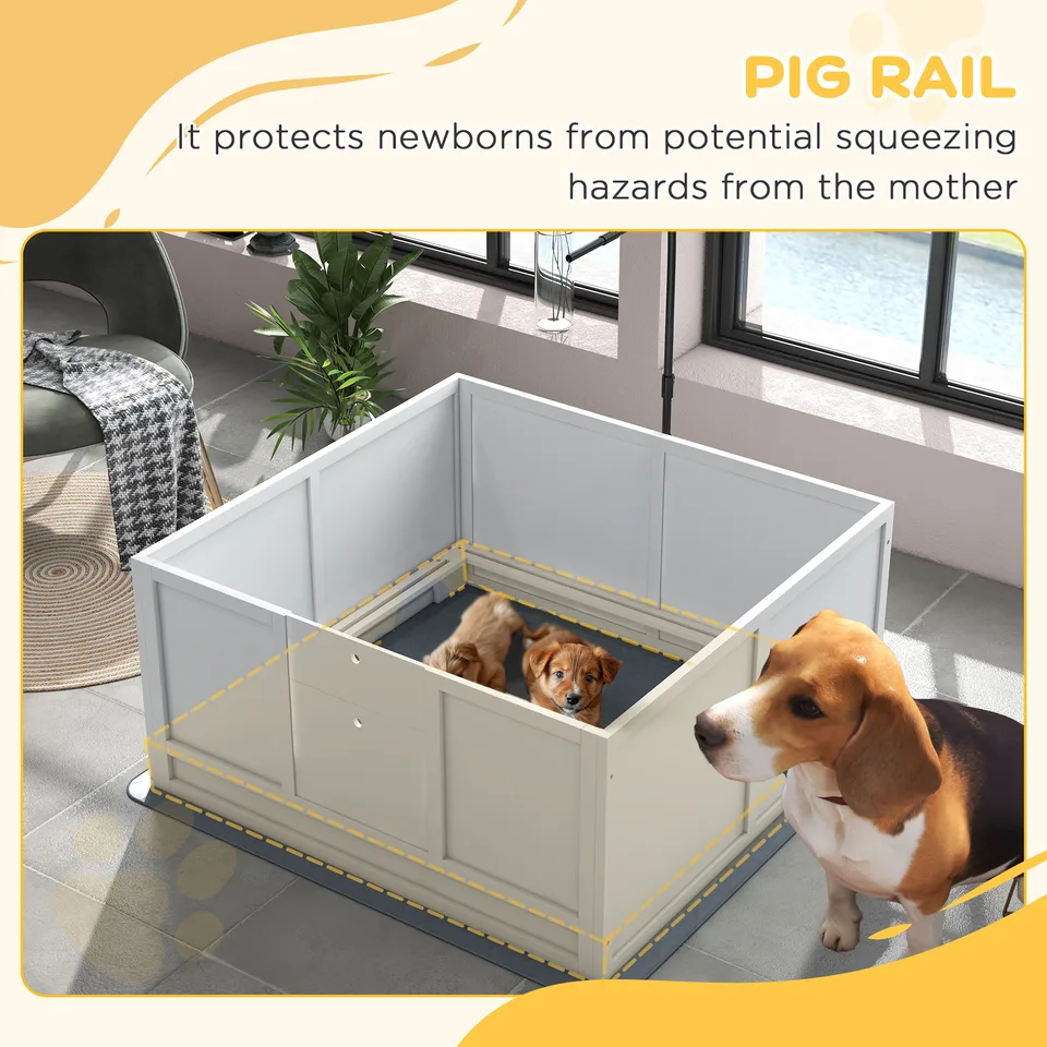 Whelping Box for Puppies with Pee Pad, Pig Rail, Adjustable Door for Small, Medium & Large Breed Dogs Birth, 41" x 39" view 3