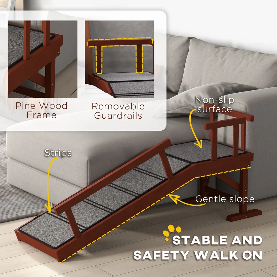 Wooden Dog Ramp with Removable Guardrails, Non-Slip Surface, 49" Long, Brown view 3