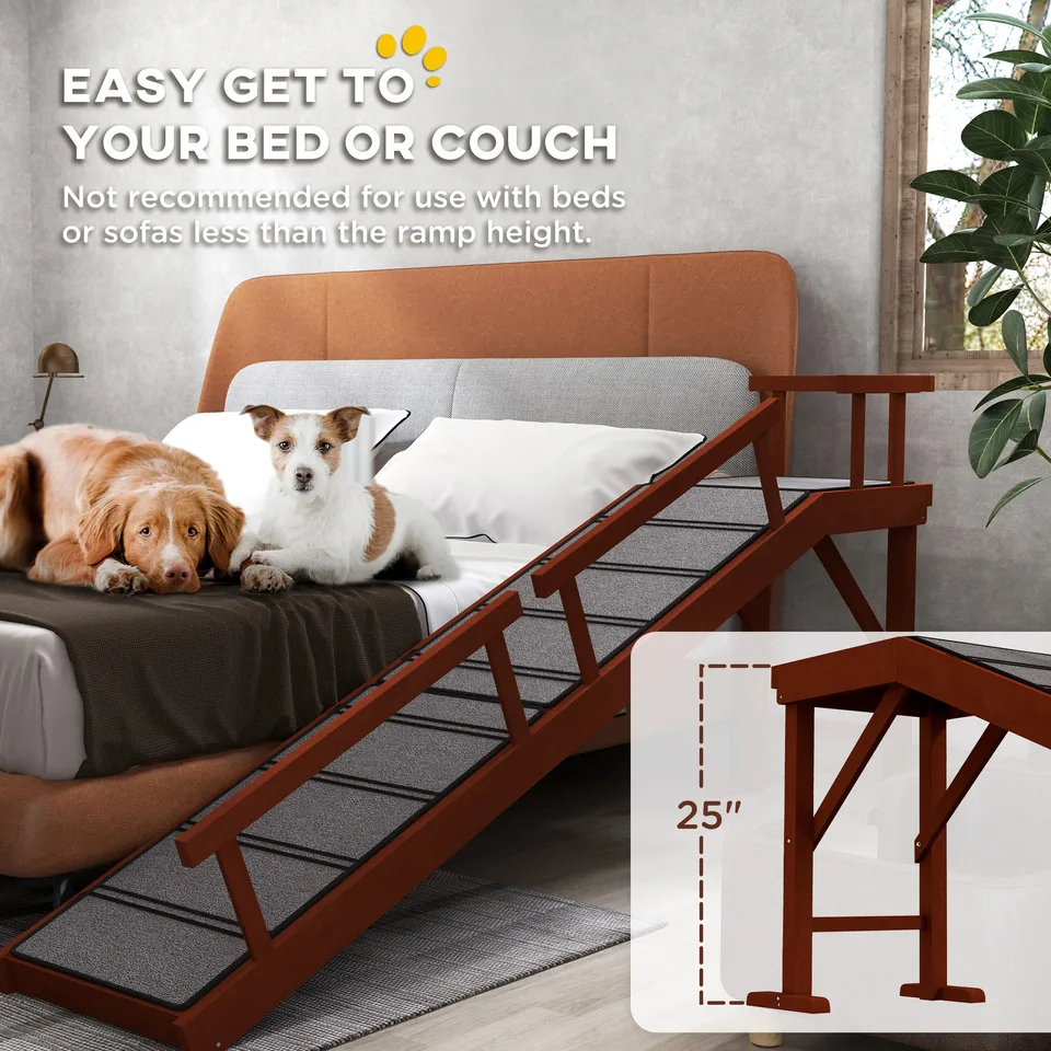 Wooden Dog Ramp with Removable Guardrails, Non-Slip Surface, 73" Long, Brown view 4