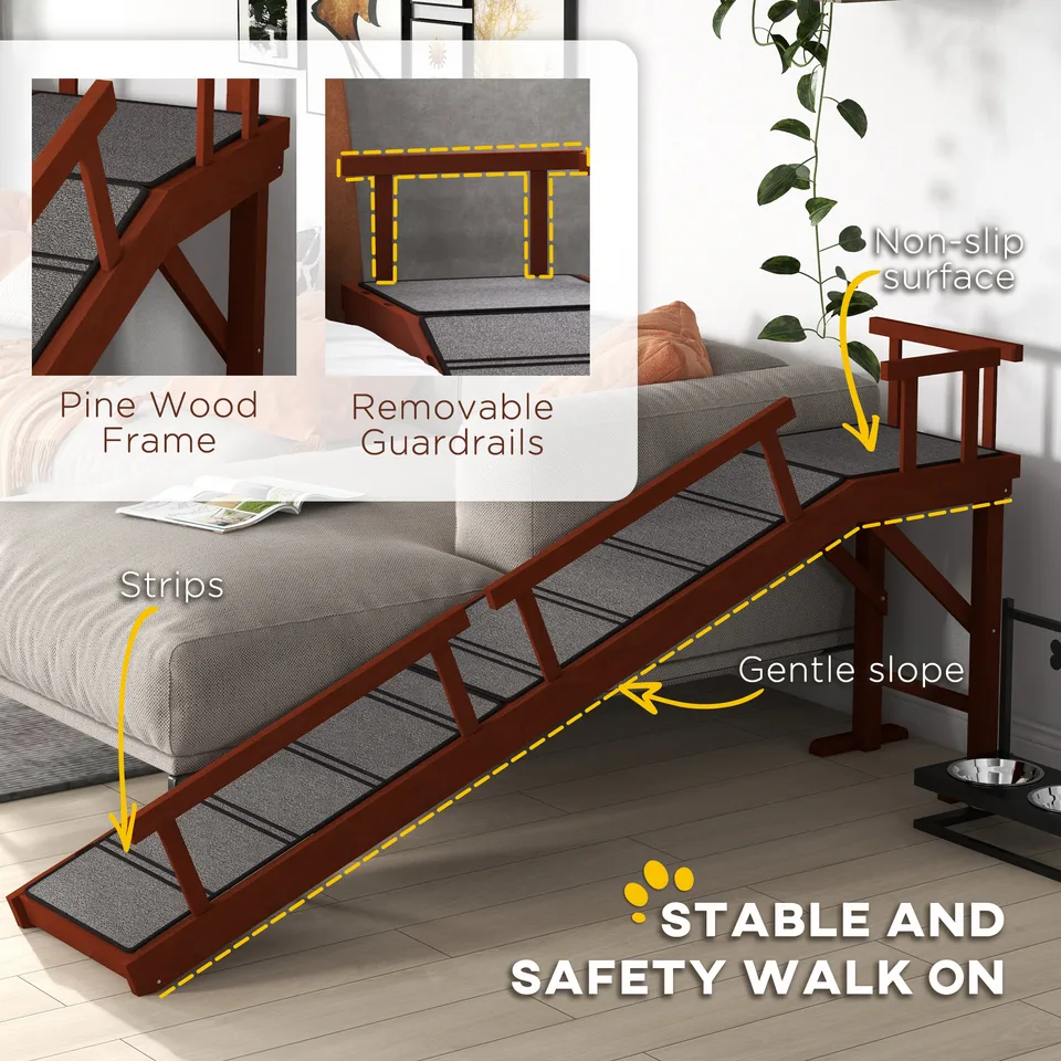 Wooden Dog Ramp with Removable Guardrails, Non-Slip Surface, 73" Long, Brown view 3