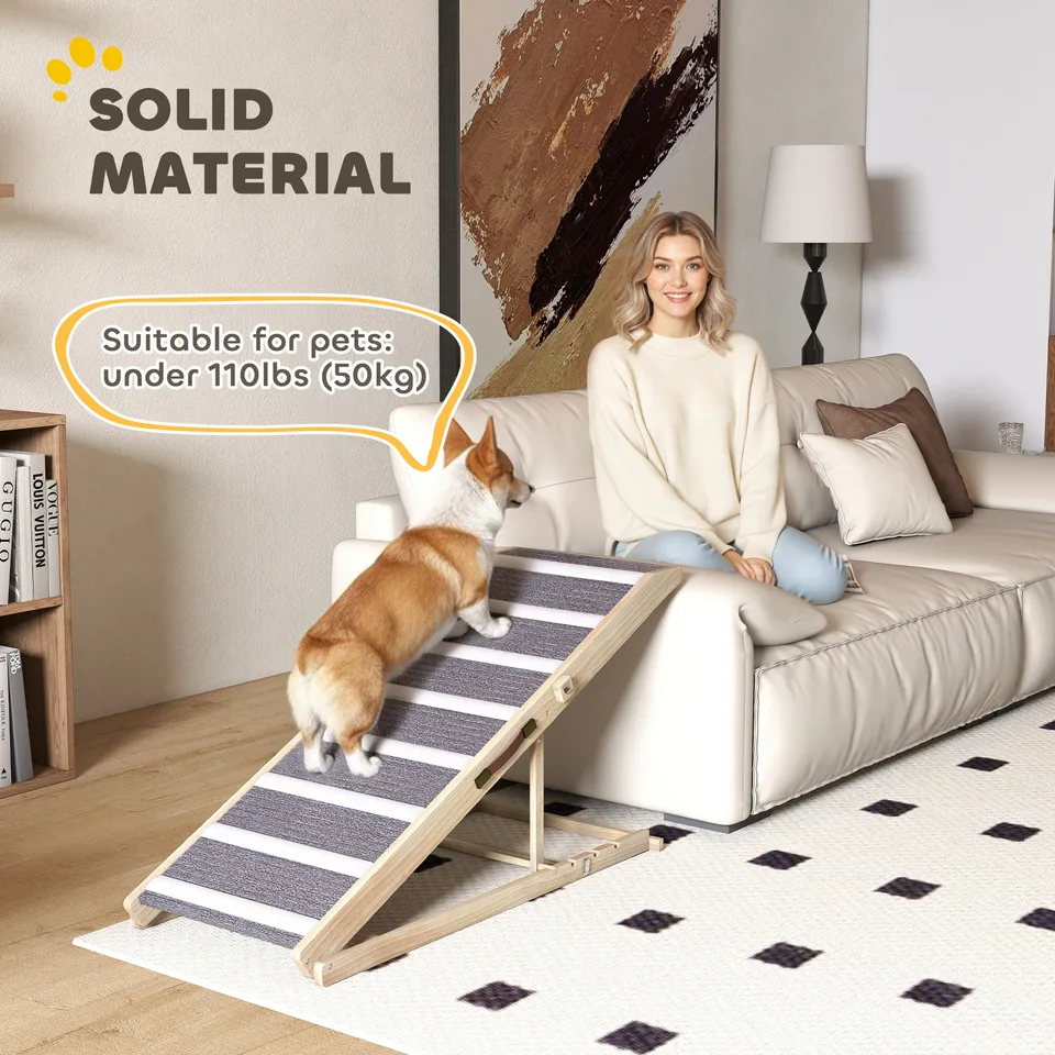 Dog Ramp for Couch, Foldable Pet Ramp for Small to Large Dog, 4 Adjustable Height from 16" to 23.5" view 2