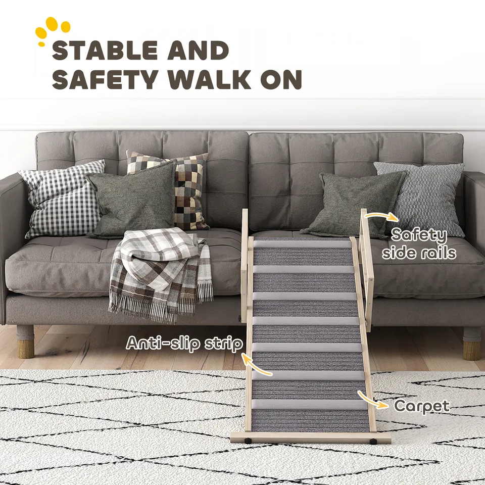 Dog Ramp, Folding Pet Ramp, 4 Adjustable Height from 15" to 19", Dog Step with Side Rails for Small to Large Pets view 3