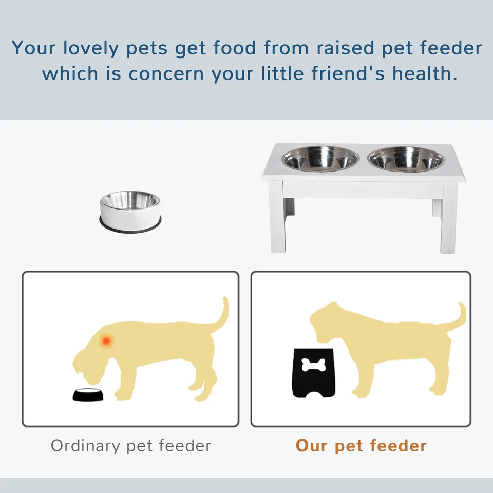 6" Height Small Puppy Dog Feeding Station for Messy Pets, Stainless Steel Elevated Dog Bowls with Modern Wooden Frame, Dog Food Stand Pet view 2