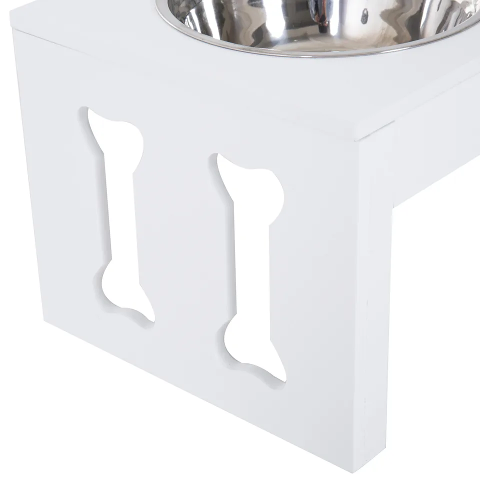 23" Modern Decorative Raised Dog Bowls, Wooden Heavy Duty Pet Food and Water Bowl, Elevated Feeding Station, White view 3