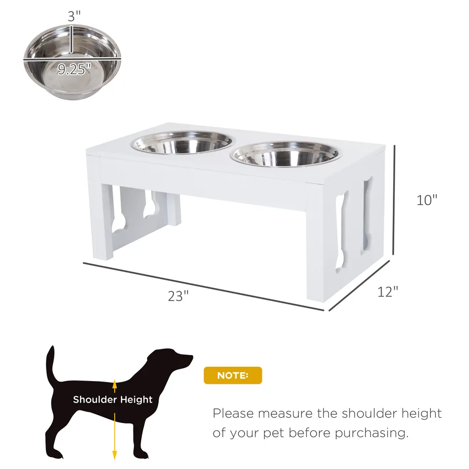 23" Modern Decorative Raised Dog Bowls, Wooden Heavy Duty Pet Food and Water Bowl, Elevated Feeding Station, White view 4