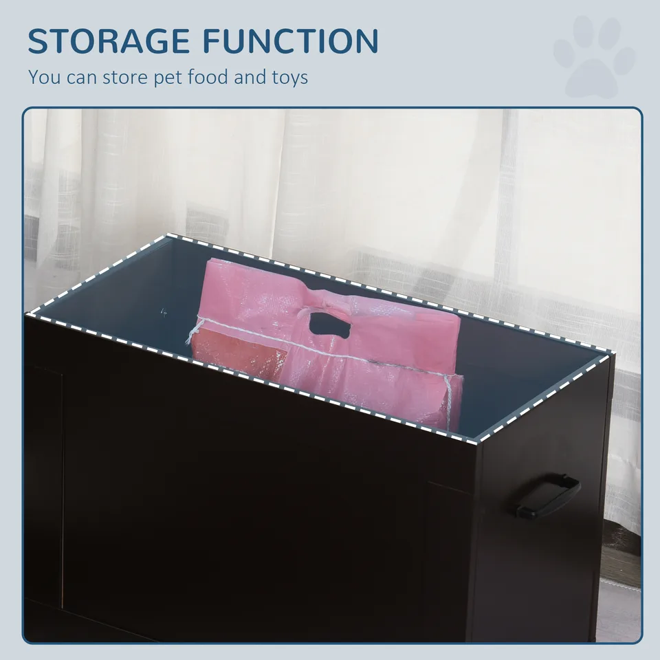 Raised Pet Feeding Storage Station with 2 Stainless Steel Bowls Base for Large Dogs and Other Large Pets, Coffee view 2
