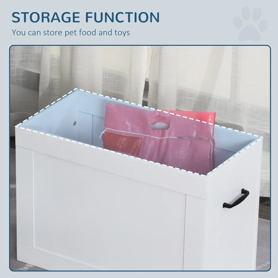 Raised Pet Feeding Storage Station with 2 Stainless Steel Bowls Base for Large Dogs and Other Large Pets, White view 4