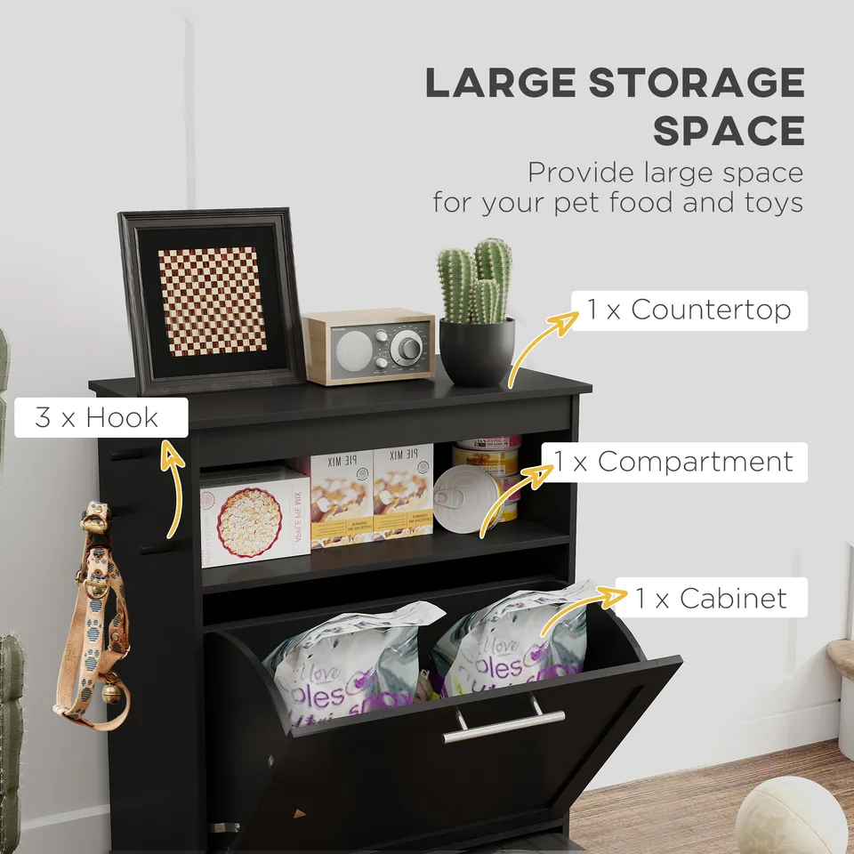 Pet Feeder Station Storage Cabinet, Dog Food Storage Container with Dog Raised Bowls, Watering Supplies, Black view 2