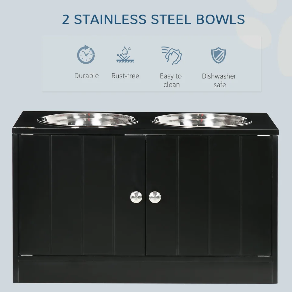Large Elevated Dog Bowls with Storage Cabinet Containing Large 44L Capacity, Raised Dog Bowl Stand Pet Food Bowl Pet Feeding Station, Black view 3