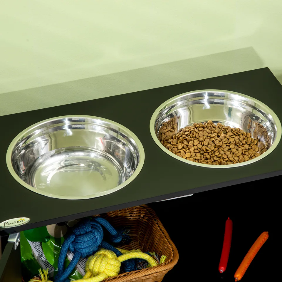 Large Elevated Dog Bowls with Storage Cabinet Containing Large 44L Capacity, Raised Dog Bowl Stand Pet Food Bowl Pet Feeding Station, Black view 4