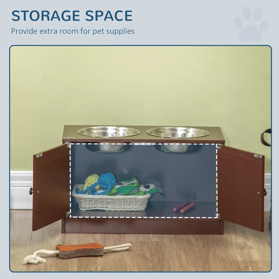 Elevated Dog Bowls with Storage Cabinet, Raised Dog Bowl Stand Pet Food Bowl Dog Feeding Station, Brown view 4