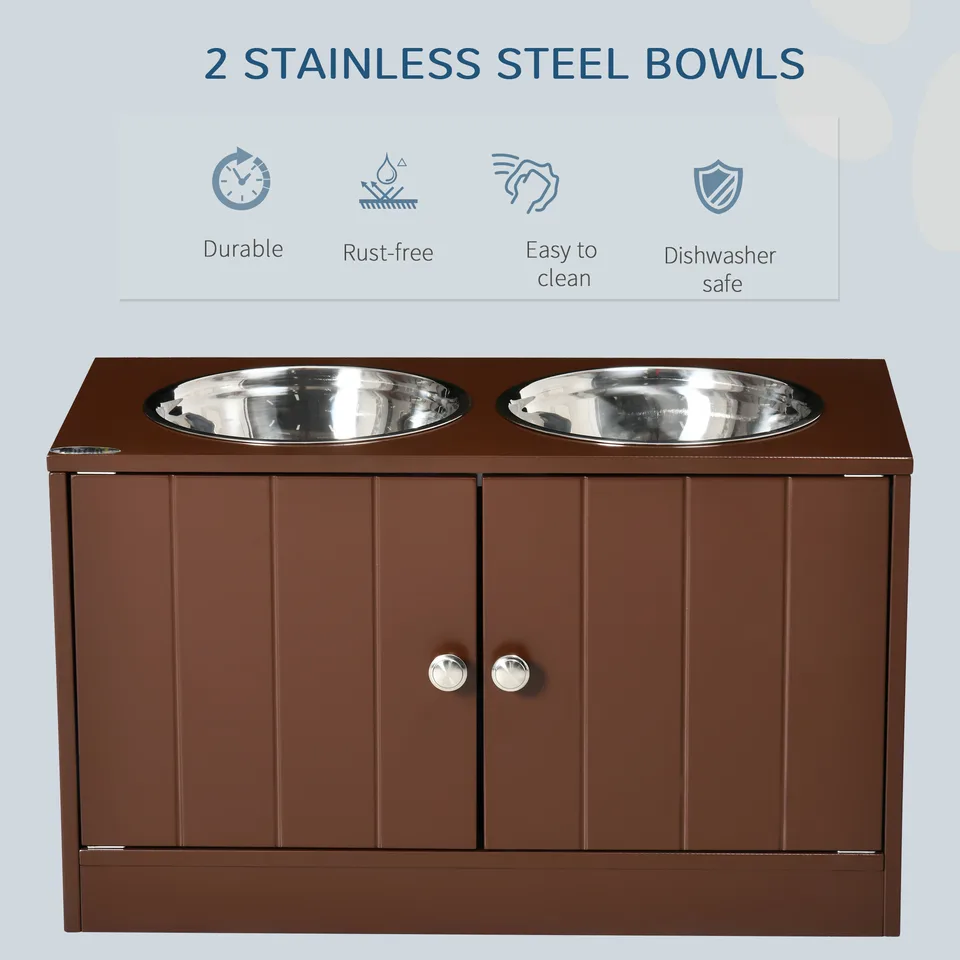 Elevated Dog Bowls with Storage Cabinet, Raised Dog Bowl Stand Pet Food Bowl Dog Feeding Station, Brown view 3