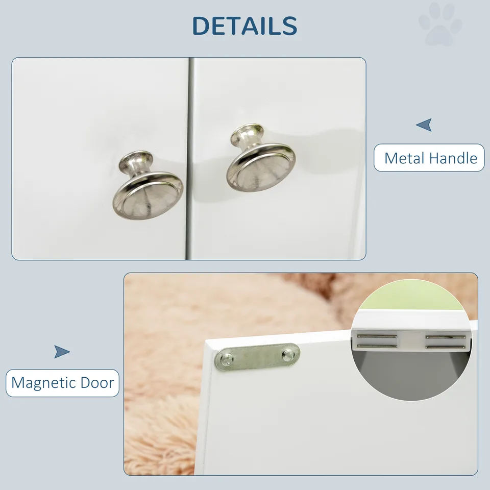 Large Elevated Dog Bowls with Storage Cabinet Containing Large 44L Capacity, Raised Dog Bowl Stand Pet Food Bowl Pet Feeding Station, White view 2