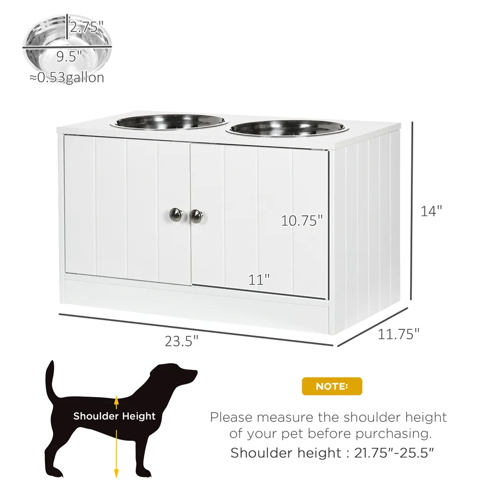 Large Elevated Dog Bowls with Storage Cabinet Containing Large 44L Capacity, Raised Dog Bowl Stand Pet Food Bowl Pet Feeding Station, White view 3