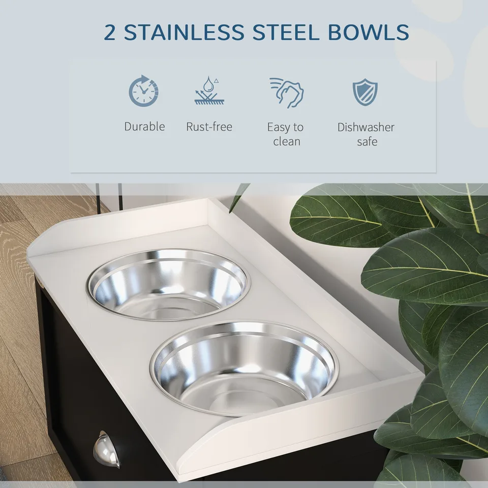 Pet Feeding Station Pet Dish Bowl Set with Storage, 2 Elevated Dog Bowls for Large Sized Dogs, White and Black view 2