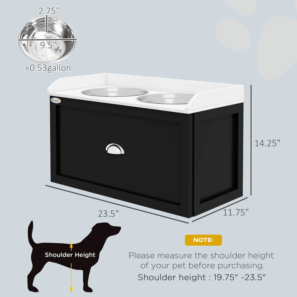 Pet Feeding Station Pet Dish Bowl Set with Storage, 2 Elevated Dog Bowls for Large Sized Dogs, White and Black view 3
