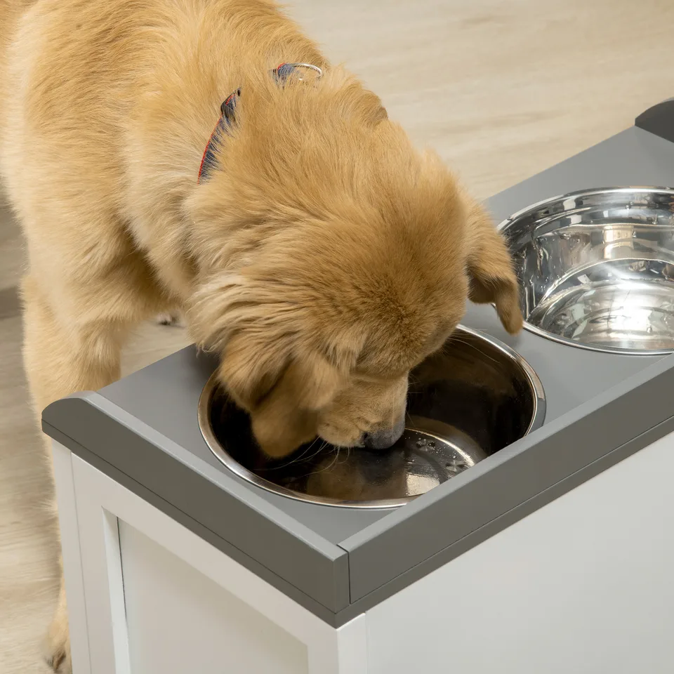Pet Feeding Station Pet Dish Bowl Set with Storage, 2 Elevated Dog Bowls for Large Sized Dogs, White view 2
