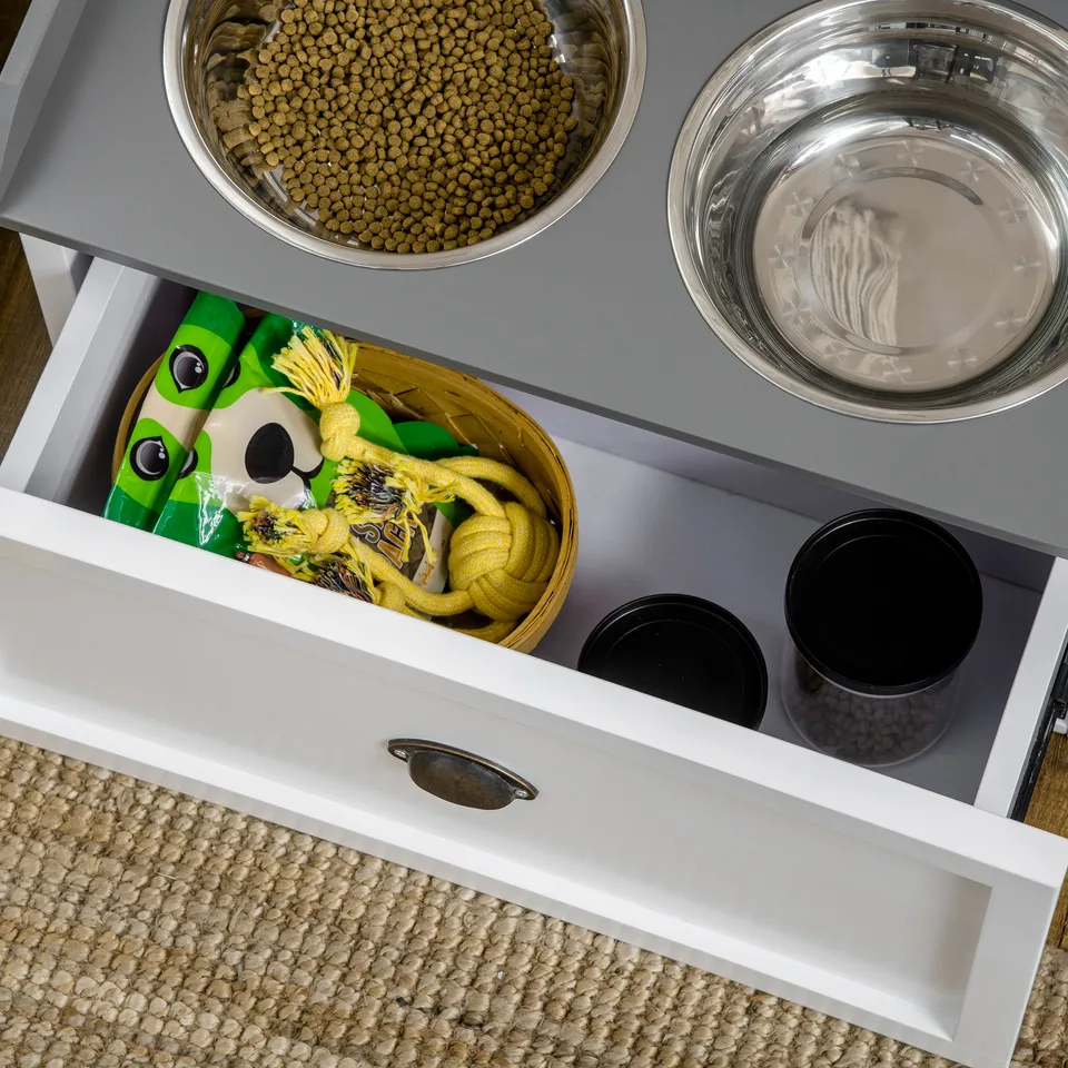Pet Feeding Station Pet Dish Bowl Set with Storage, 2 Elevated Dog Bowls for Large Sized Dogs, White view 3