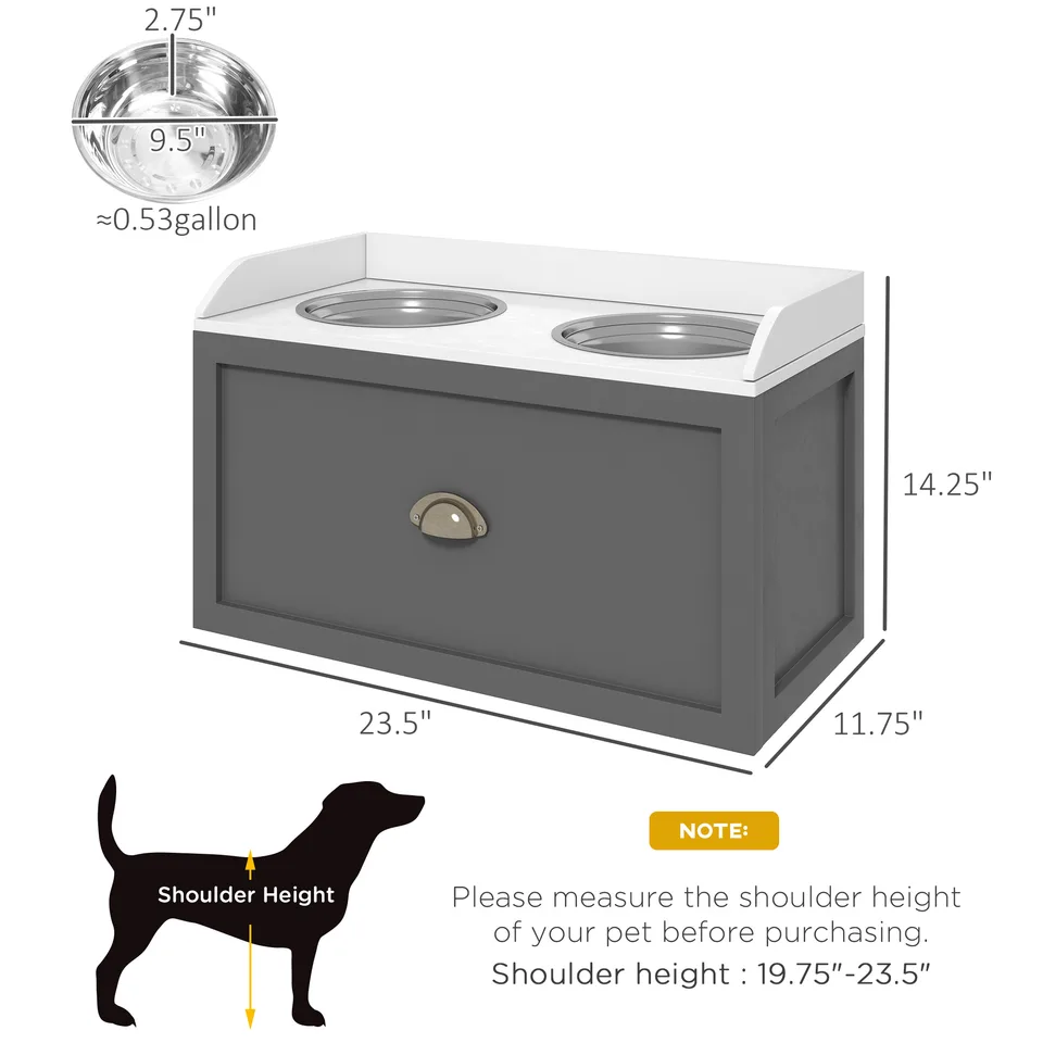 Pet Feeding Station Pet Dish Bowl Set with Storage, 2 Elevated Dog Bowls for Large Sized Dogs, Gray view 2