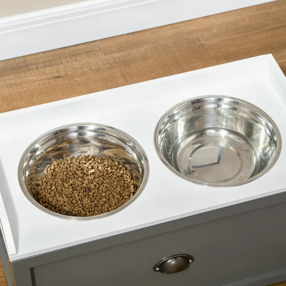 Pet Feeding Station Pet Dish Bowl Set with Storage, 2 Elevated Dog Bowls for Large Sized Dogs, Gray view 3