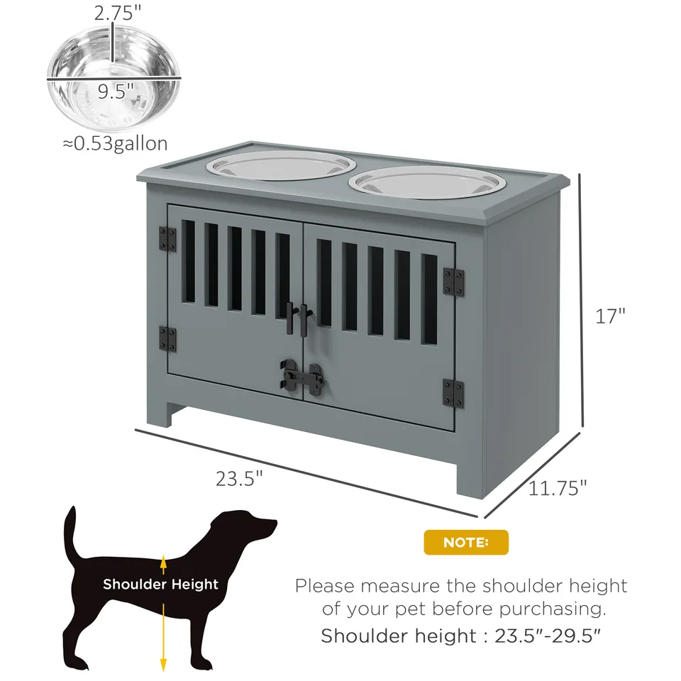 Dog Food Storage Cabinet with Bowls & Dog Feeding Station, Gray view 2