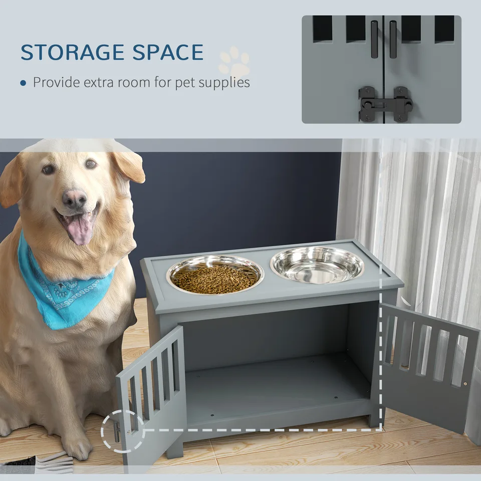 Dog Food Storage Cabinet with Bowls & Dog Feeding Station, Gray view 3