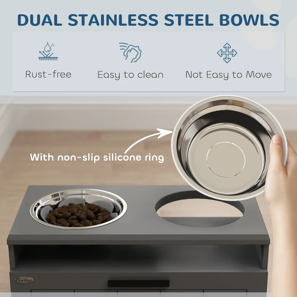Elevated Dog Bowls, Large Breed Raised Dogs Bowl Stand with 2 Stainless Steel Bowls, Storage Drawer and Slow Feeder Mat view 3