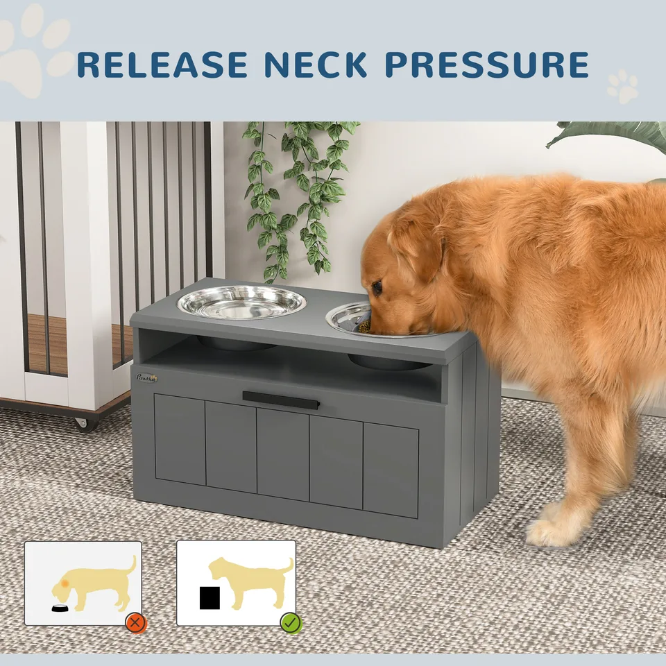 Elevated Dog Bowls, Large Breed Raised Dogs Bowl Stand with 2 Stainless Steel Bowls, Storage Drawer and Slow Feeder Mat view 2