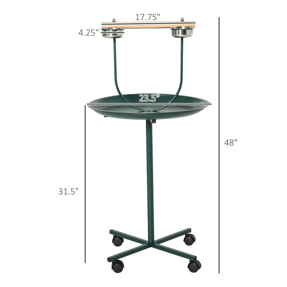 48" Rolling T-Stand, Parrot Stand, Bird Training Activity Playground With Wheels and Perch, Bird Play Perch, Green view 4
