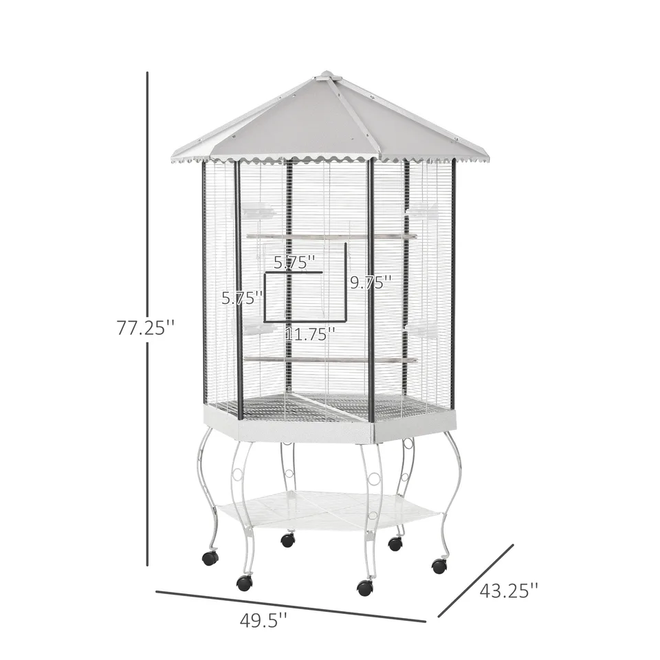 77" Flight Bird Cage Hexagon Covered Canopy Portable Aviary With Storage view 2