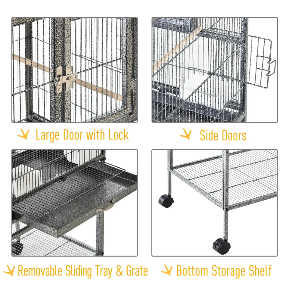 Divided Breeder Bird Cage with Rolling Stand Removable Metal Tray, Storage Shelf, Wood Perch, and Food Container view 2