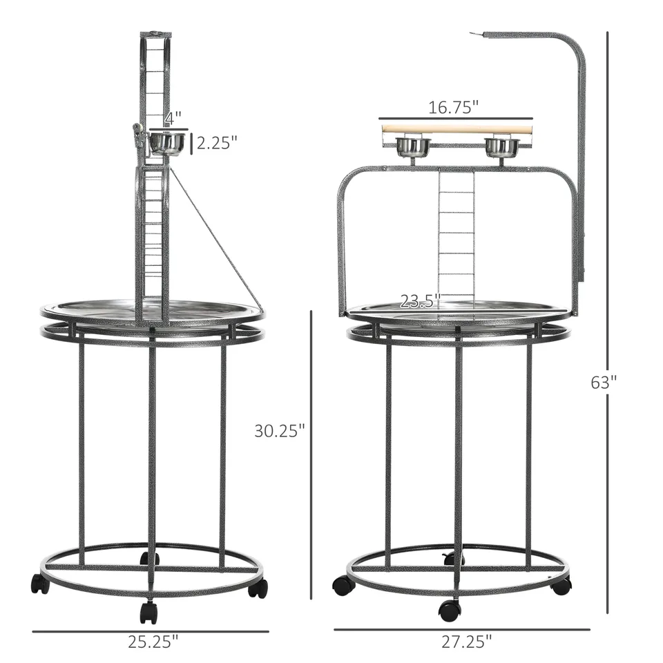 Parrot Stand Large Bird Perch Stand with Toy Hook & 3 Ladders, Parrot Perch, Bird Wooden Stand, Gray view 3