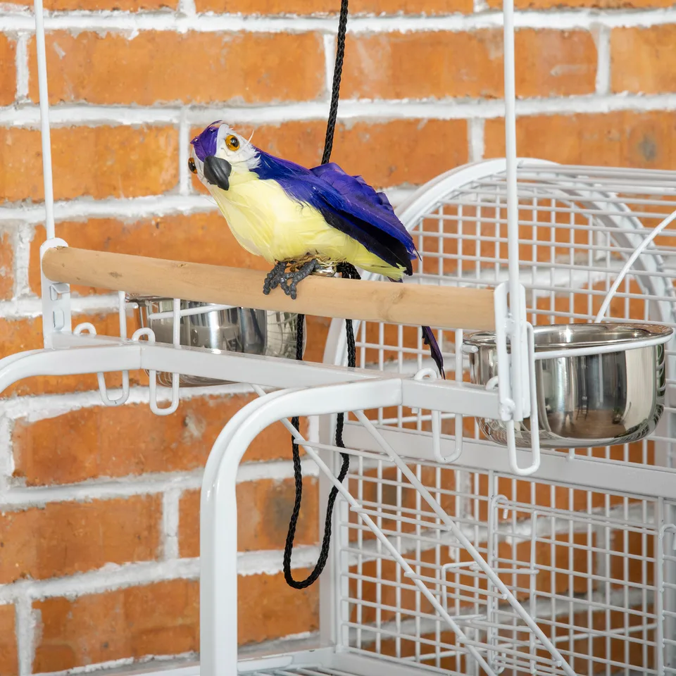 55" Large Parrot Cage with Toy Hooks Above Top Bird Perch, Tray, Food Cups, Rolling Stand, Bird Cage for Cockatiels, Parakeets, Lovebirds view 2