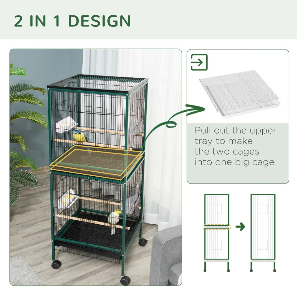 Large Bird Cage with 1.7 ft. Width for Wingspan, Bird Aviary Indoor with Multi-Door Design, Fit for a Canary, Finch, Conure, 55", Green view 2