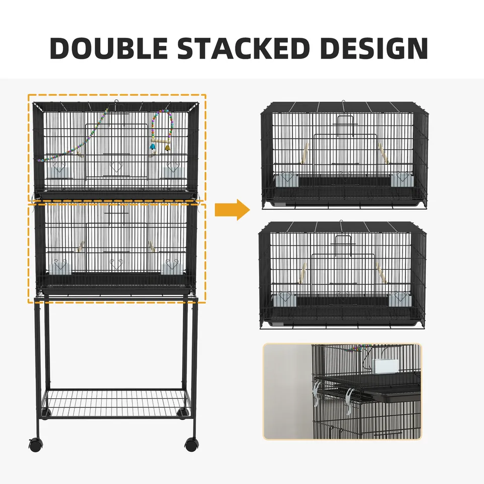 Double Stackable Bird Cage on Wheels w/ Stand, for Canaries view 3