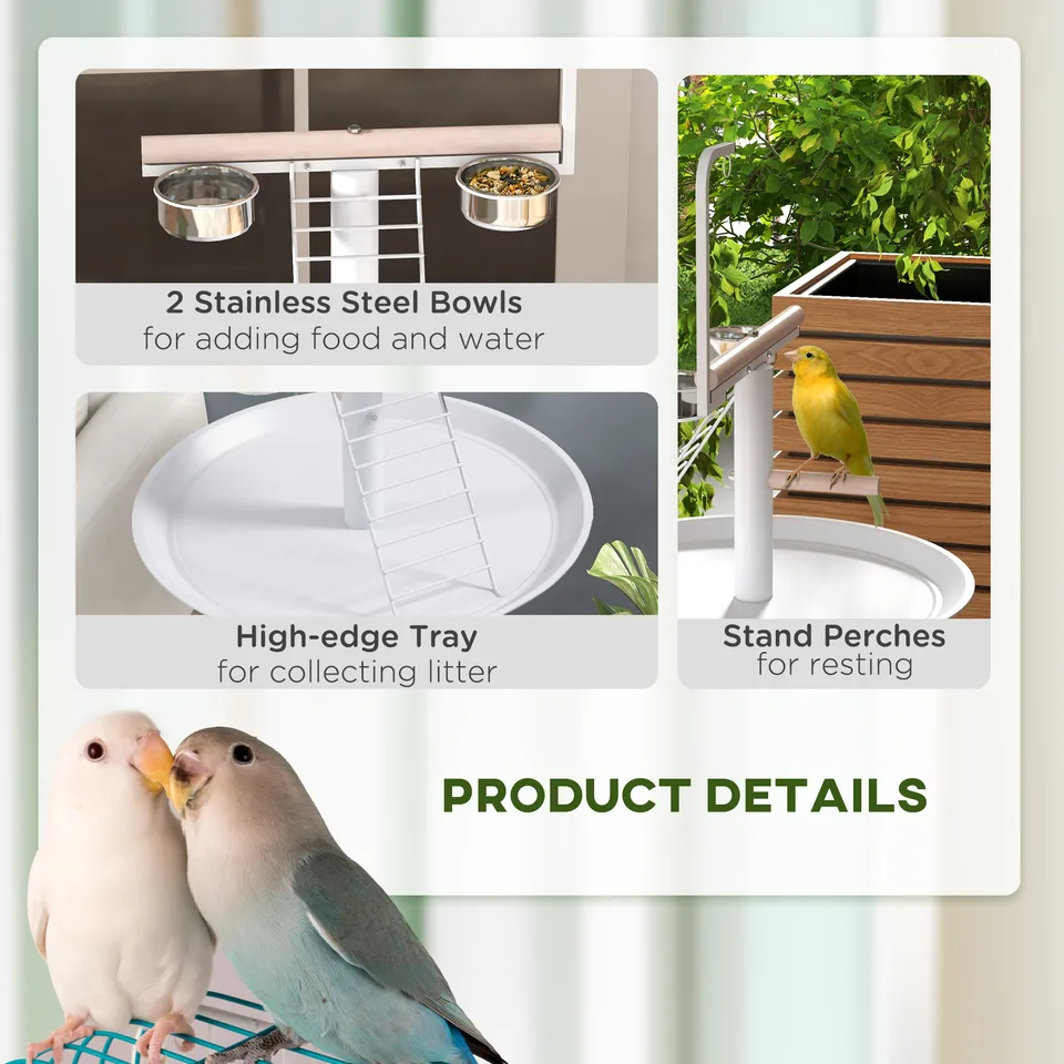 Bird Stand with Wheels, Perches, Feed Bowls, Round Tray for Parrot view 2