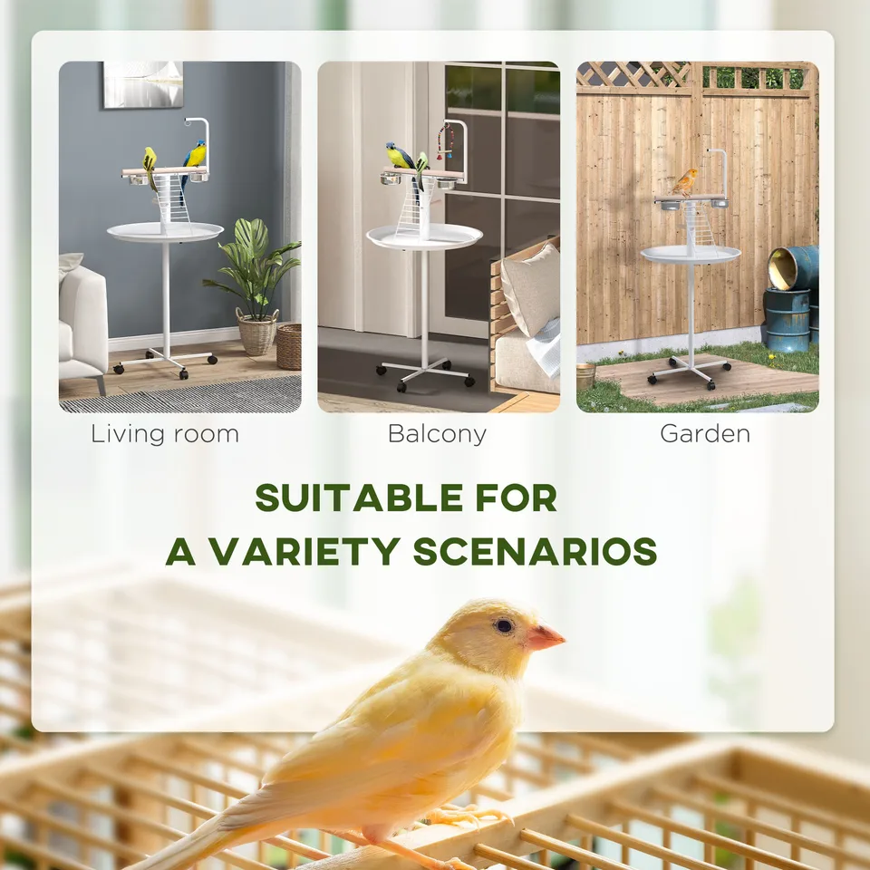 Bird Stand with Wheels, Perches, Feed Bowls, Round Tray for Parrot view 3