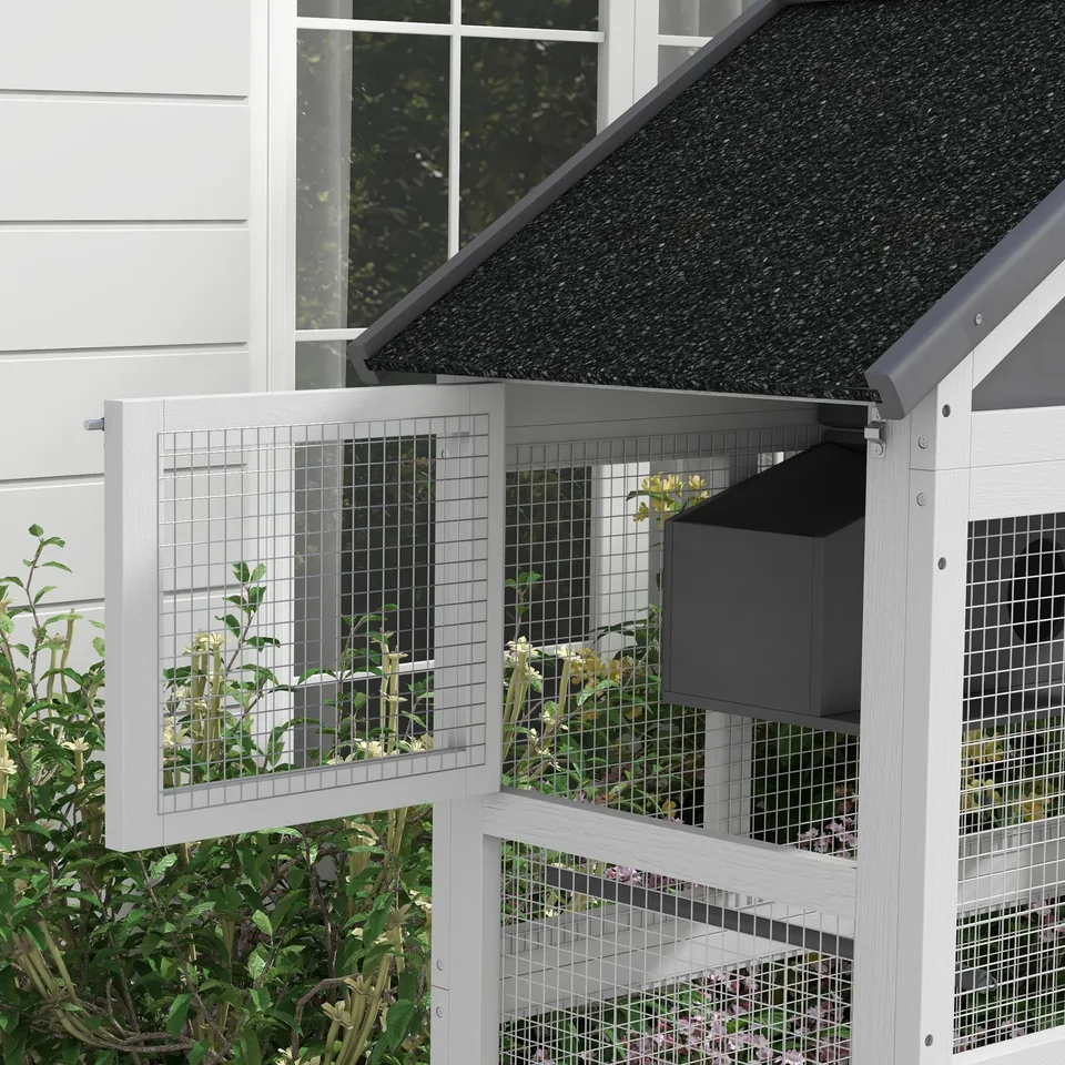 Wooden Bird Aviary with Slide-Out Tray, Birdhouse, Ladder, Perches for Finches, Parakeets, Gray view 4