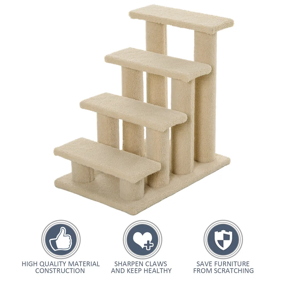 25" 4-Step Multi-Level Carpeted Cat Scratching Post Pet Stairs, Cream White view 4