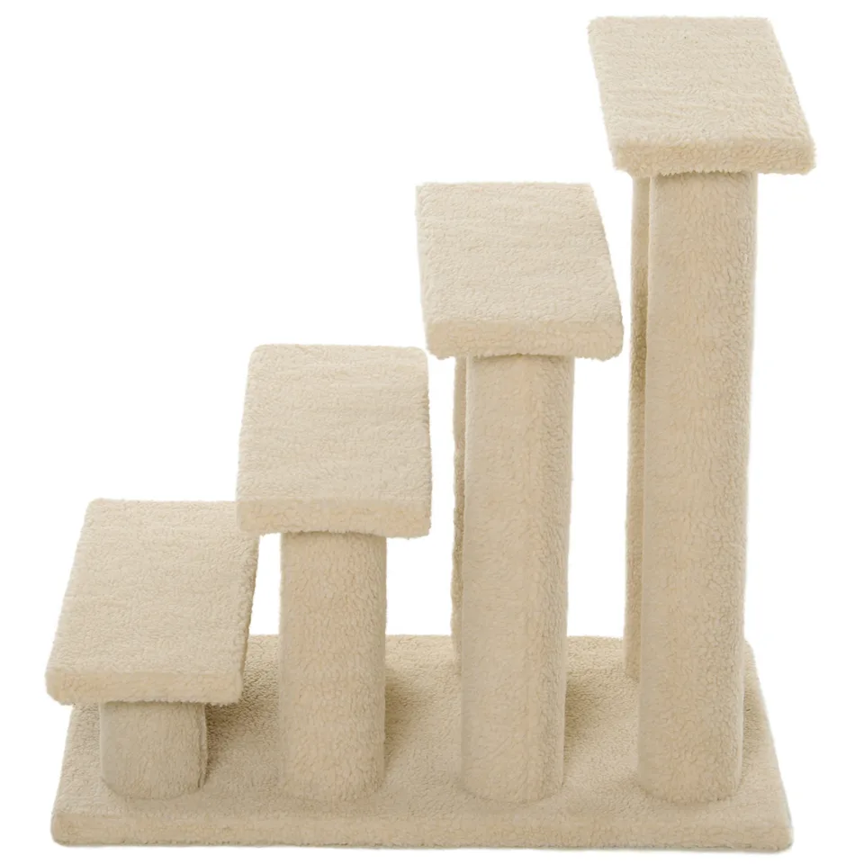 25" 4-Step Multi-Level Carpeted Cat Scratching Post Pet Stairs, Cream White view 3