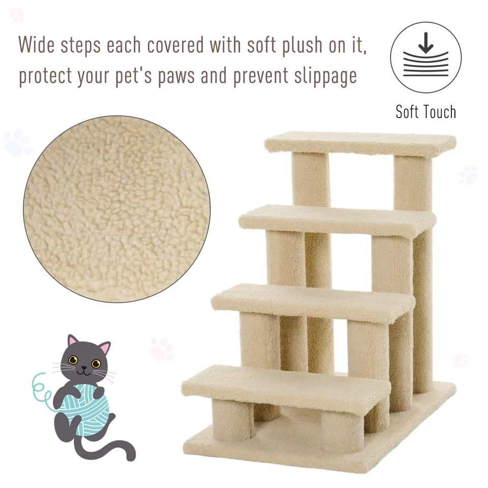 25" 4-Step Multi-Level Carpeted Cat Scratching Post Pet Stairs, Cream White view 2