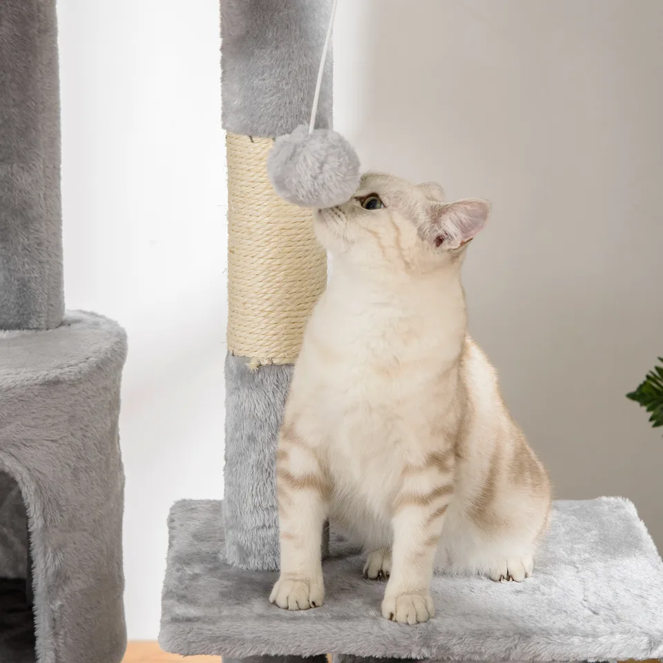 Floor to Ceiling Cat Tree, 94.5-102.5 inch Height Adjustable Cat Climbing Tower with Scratching Posts, Condos, Hammocks view 3