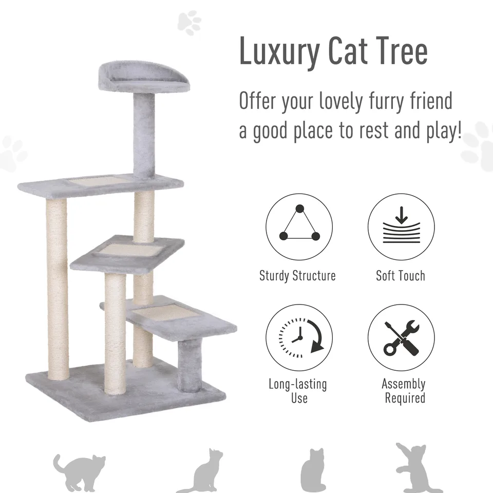 40" 5-Level Revolving Stair Cat Tree Scratcher Climbing Activity Tower with Play Center and Resting Perch - Gray view 2