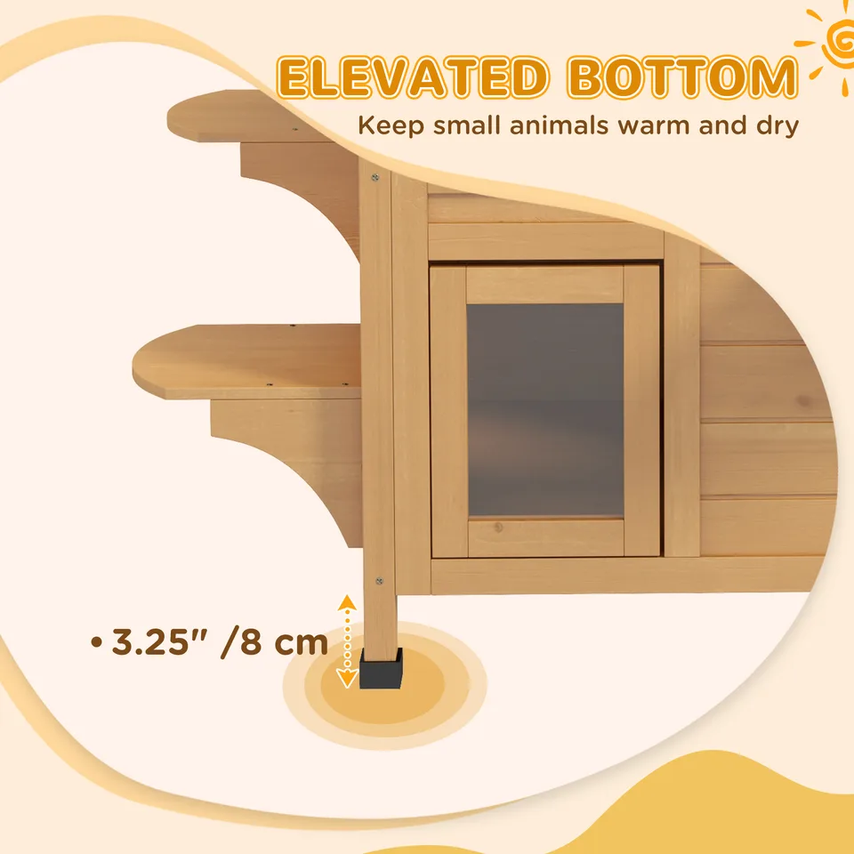 2-story Cat House Outdoor, Weatherproof Wooden Cat Enclosure for Feral Cats with Escape Door, Openable Roof, Jumping Platforms, Natural view 2