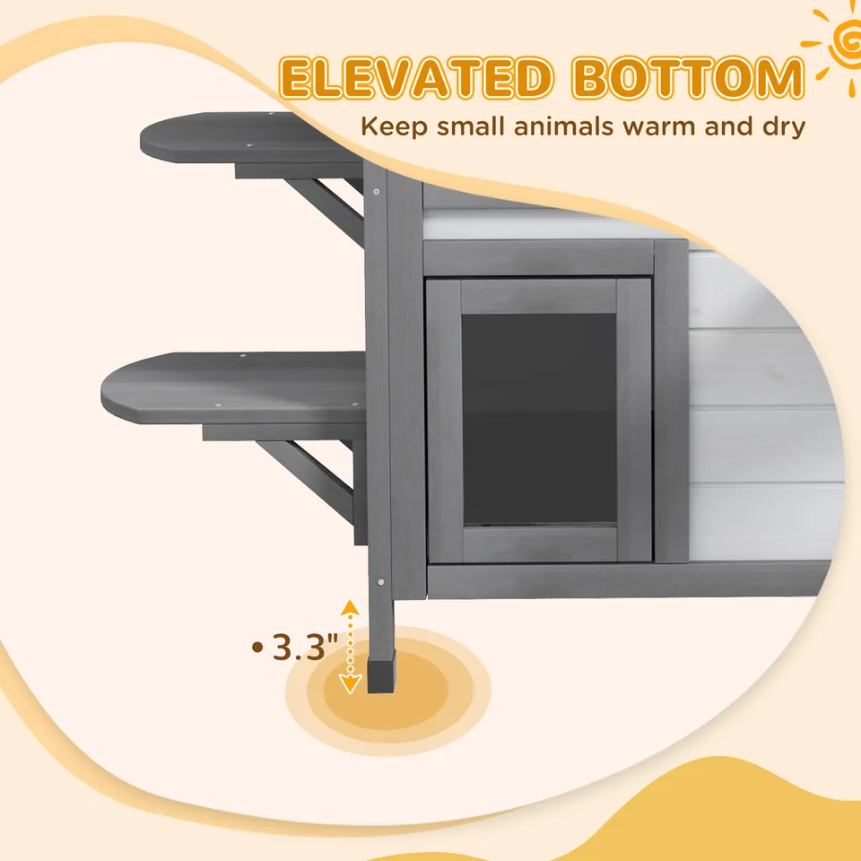 Wooden 2-Story Outdoor Cat House, Feral Cat Shelter Kitten Condo with Openable Asphalt Roof and 4 Platforms, White view 4